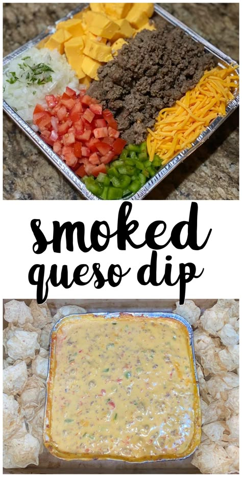 Smoked/Campfire Queso Dip- you can also make this on the grill in the summer time! Delicious and addicting easy velveeta queso dip. Smoker recipe. Appetizer for a party or bbq Queso Dip Cream Cheese, Campfire Queso, Velveeta Queso Dip, Queso Dip Easy, Easy Queso Dip, Smoked Queso Dip, Dip Cream Cheese, Dip Crockpot, Easy Queso