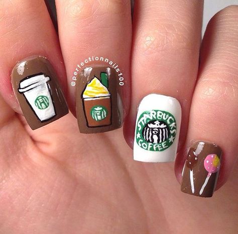 Starbucks Nail Art, Starbucks Nails Designs, Starbucks Video, Anna Nails, Starbucks Nails, Short Coffin Nails Designs, Future Nails, Fall Thanksgiving Nails, Red Nail Art