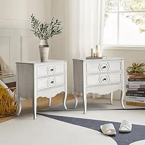 HULALA HOME Wood Nightstand with Charging Station, 3 Drawer Tall White Nightstands Set of 2, Bedside Table with Hidden Drawer, End Table with Storage for Bedroom Night Stands Bedroom Bedside Tables, Classic Nightstand, Night Stands Bedroom, White Nightstands, Storage For Bedroom, Casual Bedroom, Hidden Drawer, Nightstand With Charging Station, Style Nightstand