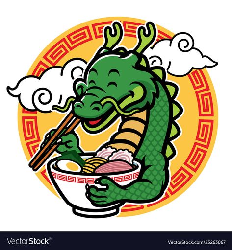 Dragon Illustration Design, Dragon Cartoon Cute, Dragon Illustration Art, Cute Dragon Illustration, Ramen Cartoon, Ramen Illustration, Dragon Vector, Dragon Mascot, Dragon Cartoon