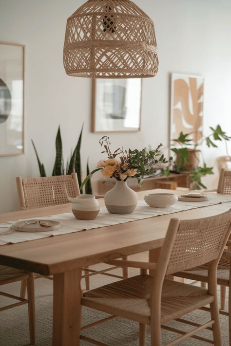 Japandi Dining Room: Natural Gathering Space - A Cozy Variation Bali Dining Room, Dining Room Japandi, Dining Japandi, Japandi Dining Table, Japandi Table, Dining Room Natural, Japandi Apartment, Japandi Dining Room, Japandi Dining