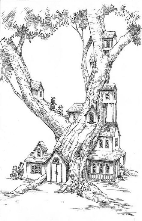 Fantasy Sketches Landscape, Fantasy Landscape Drawing Pencil, Fantasy Trees Drawing, Garden Drawing Reference, Magical Forest Drawing Pencil, Imaginary World Drawing, Fairy Village Drawing, Fantasy Landscape Drawing, Fairytale Sketches