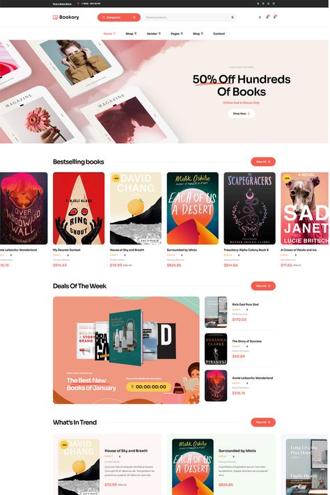 The "Bookory - Book Store WooCommerce Theme" is a WordPress theme designed specifically for creating online bookstores and book-related websites. It offers a range of features and customization options to help you showcase and sell books effectively. Online Book Store Website Design, Book Store Website Design, Bookstore Website Design, Book Website Design, Book Store Website, Ebook Website, Bookstore Website, Grid Website, Books Website