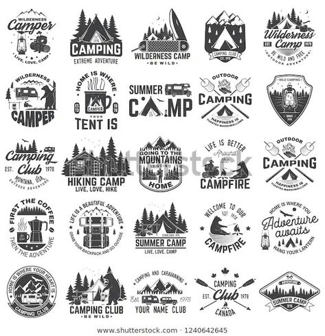 Campfire Svg, Vintage Typography Design, Camp Logo, Camping Club, Camping Vintage, Print Stamp, Camper Svg, Forest Silhouette, Mountain Svg