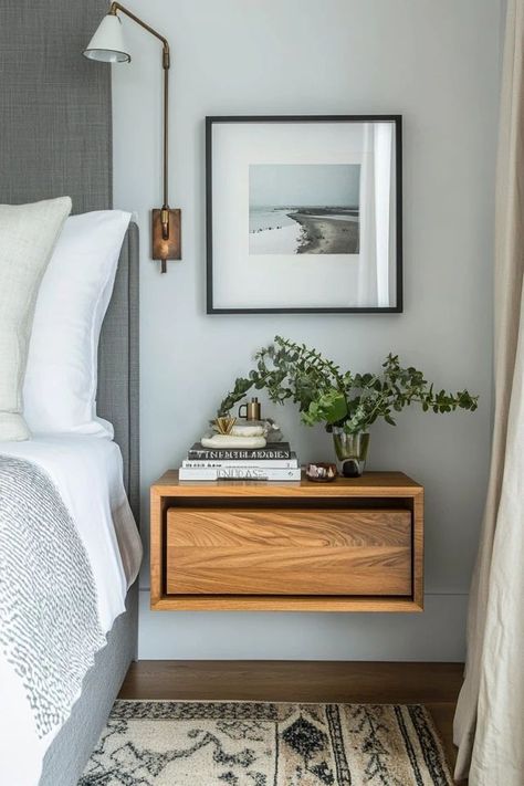 "Add a modern touch to your sleep space with floating nightstands! 🛏️✨ Perfect for combining function and style in your bedroom. 🌟✨ #FloatingFurniture #BedroomDesign #NightstandInspiration" Nightstand Inspiration, Floating Nightstands, Small Space Solutions, Floating Nightstand, Bedroom Design, Small Spaces, Floating, Sleep, Bedroom