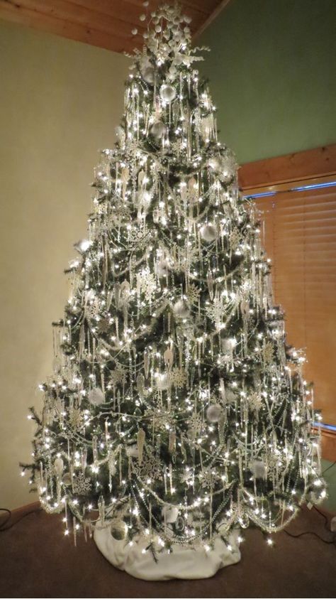 White Christmas Tree Clear White Christmas Tree, Diamonds And Pearls Christmas Tree, White And Metallic Christmas Tree, White Crystal Christmas Tree, Icecicle Christmas Tree, White Tinsel Christmas Tree, Pearls On Christmas Tree, Frosty Christmas Tree, Frosted Christmas Tree Decor