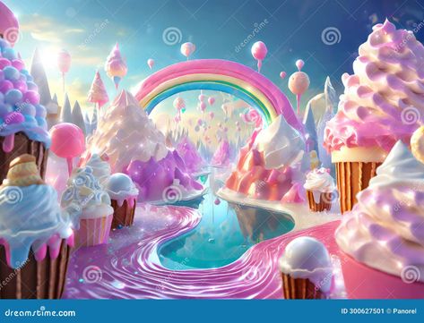 Ice Cream World Illustration, Ice Cream Art Illustrations, Candy World Illustration, Ballet Backdrop, Fairy Tale Landscape, Tooth Illustration, Jelly Cupcakes, Ice Cream World, Jelly Ice Cream