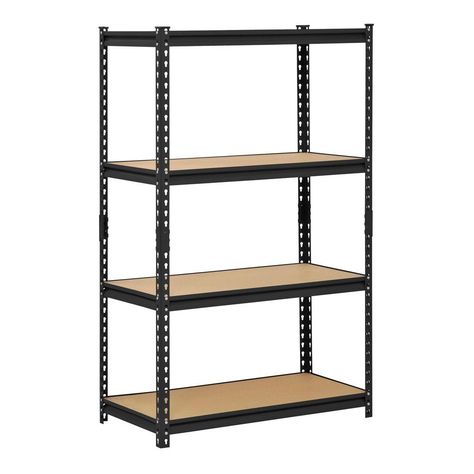 Edsal 60 in. H x 36 in. W x 18 in. D 4-Shelf Steel Shelving Unit in Black Shed Shelving, Commercial Shelving, Industrial Shelving Units, Steel Shelving Unit, Garage Shelving Units, Steel Storage Rack, Metal Storage Shelves, Garage Storage Shelves, Heavy Duty Shelving