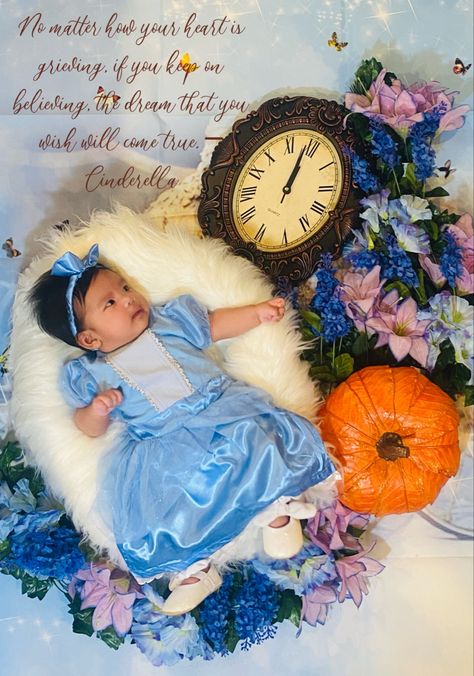 Newborn photoshoot Baby Photoshoot Theme Ideas, Cinderella Photoshoot Ideas, Baby Princess Photoshoot, Princess Milestone Pictures, Cinderella Baby Photo Shoot, Newborn Disney Photoshoot, Disney Princess Monthly Baby Pictures, Cinderella Photoshoot, Newborn Cinderella Photoshoot