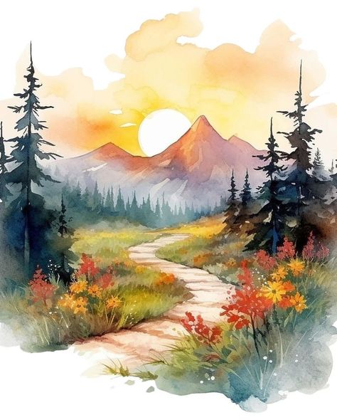 #paintings #art Path Painting, Wood Watercolor, Landscape Clipart, Watercolor Art Landscape, Watercolor Landscapes, Diy Watercolor Painting, Journaling Cards, Landscape Art Painting, Watercolor Landscape Paintings