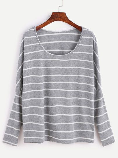 Grey Striped Drop Shoulder T-shirt Fall T Shirts, True Summer, Women T Shirts, Gray Tshirt, Grey Stripes, Shirt White, Summer Wardrobe, Drop Shoulder, M S