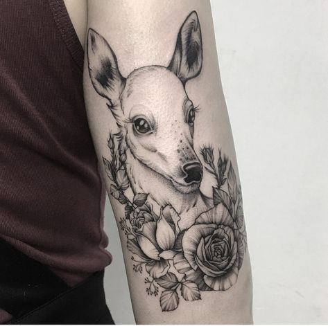 Doe tattoo Doe Deer Tattoos For Women, Female Deer Tattoo, Doe Tattoo, Deer Tattoo Designs, Sleeve Inspiration, Element Tattoo, Lioness Tattoo, Tattoo Board, Elements Tattoo