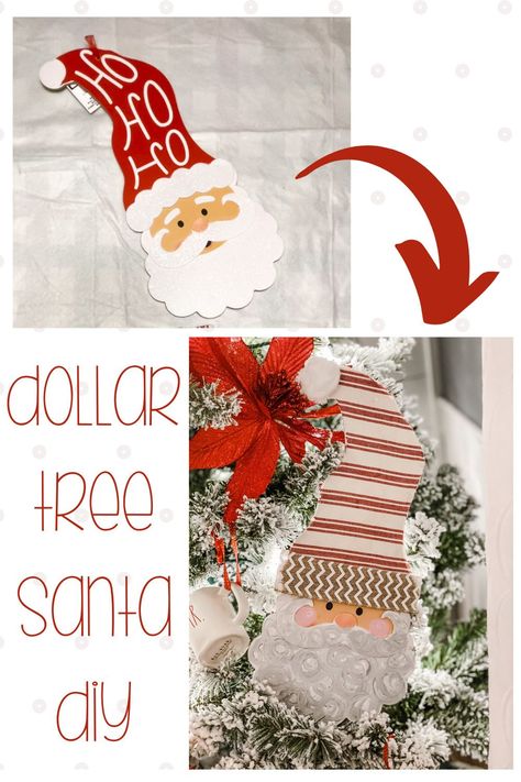 You know it’s a good day when you pick up new crafting supplies from the DOLLAR TREE! I found this Santa sign and immediately knew I wanted to give it a makeover… it is honestly pretty cute in it’s original state, but I wanted to make it look a little more like my style! #DIYSanta #ChristmasDecor #DollarTree Christmas Crafts Dollar Tree, Dollar Tree Christmas Crafts, Dollar Tree Christmas Diy, Crafts Dollar Tree, Dollar Store Christmas Crafts, Holidays Ideas, Tree Santa, Winter Projects, Diy Santa