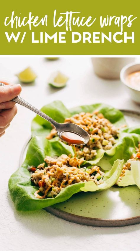 These lettuce wraps are a SUMMER DREAM. Mountains of crumbled-crisp ground chicken, fluffy quinoa, and/or rice for added satisfaction, and garlicky gingery sautéed veggies in crisp butter lettuce leaves. #lettucewraps #glutenfree #healthyrecipe Turkey Entrees, Dinner Diet, Fluffy Quinoa, Sautéed Veggies, Autoimmune Recipes, Pinch Of Yum, Butter Lettuce, Savory Treats, Peanut Chicken