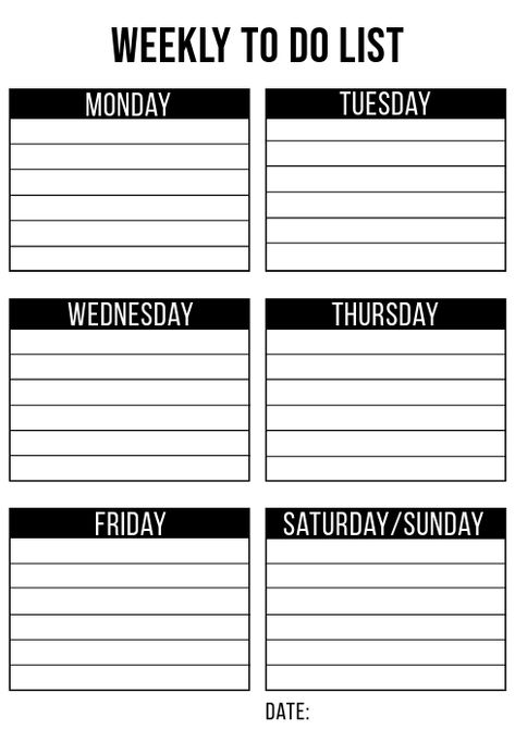 Weekly To Do List Template, Weekly Check In, Weekly Todo List, To Do List Black And White, To Do List Black And White Printable, A5 To Do List Printable Free, Teacher Forms, Handwriting Paper, Life Hacks Websites