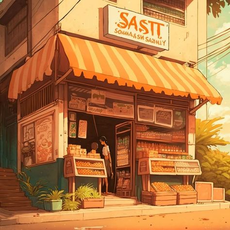 Philippines Sari Sari Store Building (AI Art) Small Store Design, Sari Sari Store, Store Building, Cafe Concept, Building Aesthetic, Isometric Art, Ghibli Art, Animation Background, Wallpaper Pictures