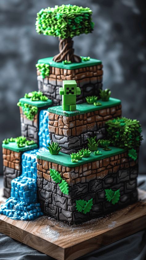 Minecraft Cake Grass Block, Minecraft Cake Cake, Minecraft Cake Ideas Easy, 3d Cakes Ideas, Sasquatch Cake, Minecraft Block Cake, Minecraft Pig Cake, Minecraft Theme Cake, Diy Minecraft Cake