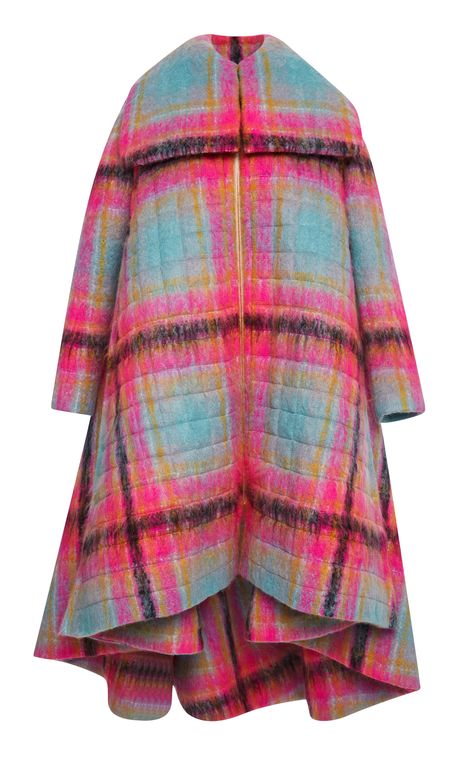 Quilted Cape Cut Coat by DELPOZO for Preorder on Moda Operandi Quilted Cape, Plaid Cape Coat, Pleated Coat, Couture Coats, Tartan Coat, Coat Cape, Plaid Capes, Trendy Coat, Blanket Coat