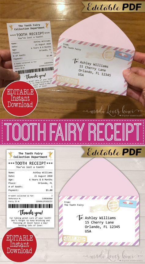 Tooth Receipt, Tooth Fairy Ideas, Tooth Fairy Money, Tooth Fairy Note, Tooth Fairy Receipt, Tooth Keepsake, Tooth Fairy Kit, Tooth Fairy Certificate, Tooth Fairy Doors