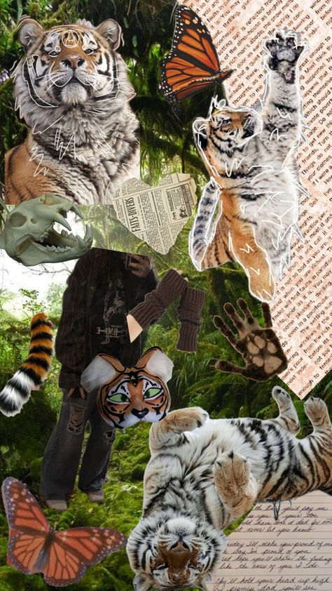 Therian Background, Tiger Therian, Tiger Collage, Nature Backgrounds, Cool Stuff, Collage, Wall, Animals, Nature