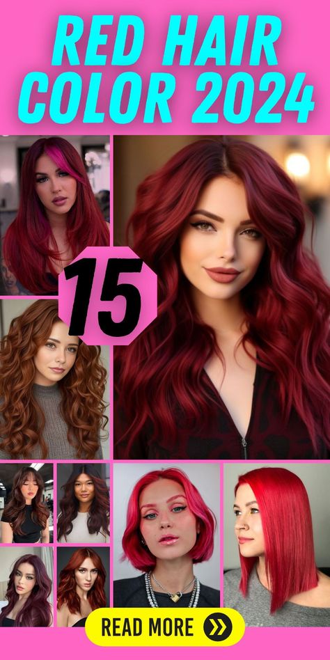 Dive into the world of red hair color trends for 2024. From dark and coppery shades to bold options like cherry and ginger, there's a spectrum of choices. Short or long, curly or straight hair—these colors can transform your appearance. Curtain bangs frame the face beautifully, and you can learn different styling techniques. Black hair serves as a versatile canvas for exploring various red tones, and shoulder-length hair suits different styles. Red Color Hair Dye, Scarlett Hair Color, Women Red Hair, Red Hair Colors For Brunettes, 5rv Hair Color, Red Tones Hair Color, Different Shades Of Red Hair Color, Red Hair Styles Hairstyles, Dark Cherry Red Hair Short