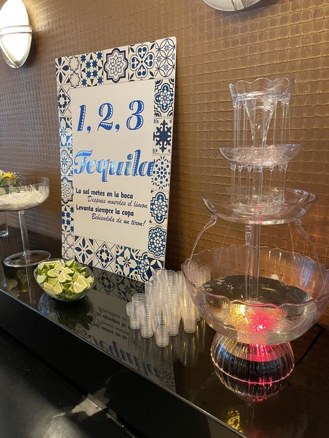 Tequila Fountain Wedding, Clase Azul Party Theme, Casa Azul Tequila Theme Party, Clase Azul Birthday Theme, Clase Azul Theme Party, Clase Azul Party, Tequila Birthday Party Theme, Tequila Party Decoration, Tequila Birthday Party