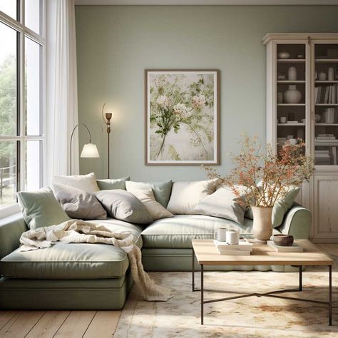 3+ Tips to Make Your Green Couch the Star of Your Living Room • 333+ Images • [ArtFacade] Green Couch Minimalist, Living Room Sage Couch, Spring Green Living Room, Green Walls Green Couch, Pale Green And Grey Living Room, Green Blue Tan Living Room, Green Sofa Neutral Living Room, Pale Green Sofa Living Room, Light Green Family Room