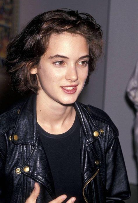 Winona Ryder, Black Leather Jacket, A Woman, Black Leather, Leather Jacket, Hair, Leather, Black