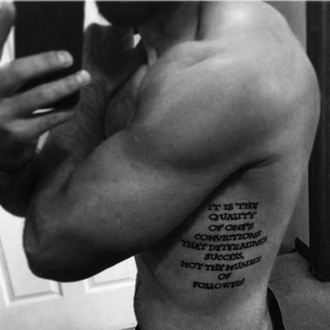 Rib tattoo of bible quote in latin right Quote Tattoo Designs, Ribs Quotes, Quote Tattoo Ideas, Rib Tattoo Quotes, Latin Tattoo, Rib Tattoos For Guys, Quote Tattoo, Small Tattoos With Meaning, Old English Font