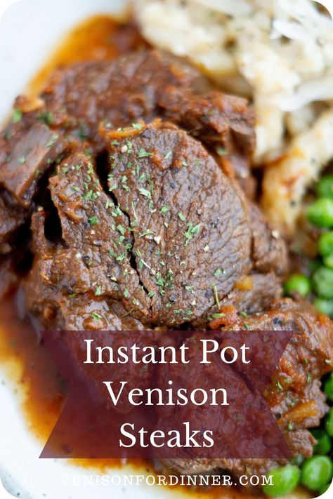 Save time with tender venison steaks in the Instant Pot! With a quick sauce from pantry ingredients, just cook noodles and dinner is served. Venison Instapot Recipes, Deer Steak Instant Pot, Venison Tenderloin Recipes Instant Pot, Instant Pot Venison Steaks, Venison Backstrap Recipes Instant Pot, Venison Instant Pot Recipes, Pressure Cooker Venison, Venison Stir Fry, Venison Recipes Crockpot