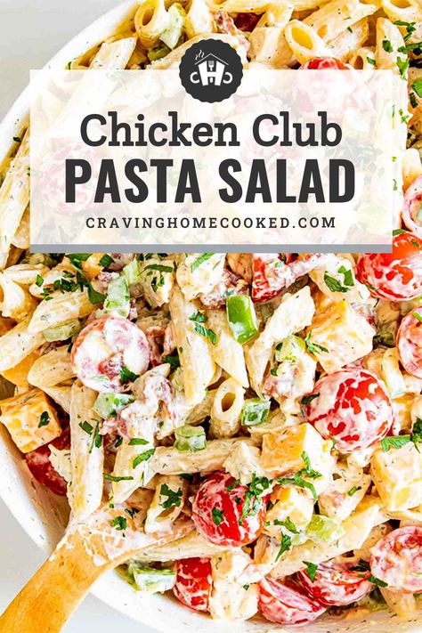 This simple 20-minute Chicken Club Pasta Salad is both easy to make and incredibly delicious! It’s full of juicy chicken, crispy bacon, savory cheddar, and fresh tomatoes and then tossed together with perfectly cooked pasta and creamy addictively good ranch dressing! #recipe #chickenclub #pastasalad Club Pasta Salad, Chicken Club Pasta Salad, Cold Chicken Pasta Salad, Chicken Bacon Ranch Pasta Salad, Bacon Pasta Salad, Chicken Pasta Salad Recipes, Summer Pasta Salad Recipes, Bacon Ranch Pasta Salad, Chicken Bacon Pasta