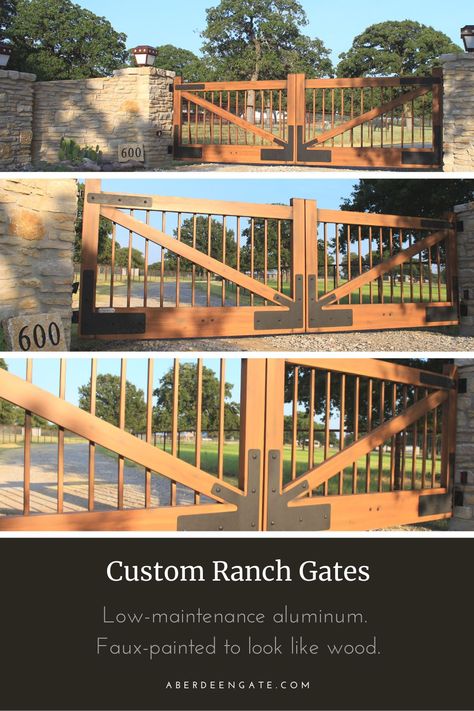 Craftsman Gates For Driveway, Wood Front Gate Entrance, Acreage Gates Entrance, Cedar Driveway Gate, Drive Entrance Ideas, Ranch Gates Entrance Ideas Wood, Ranch Gates Entrance Ideas Metal, Large Gate Ideas, Driveway Gates Ideas