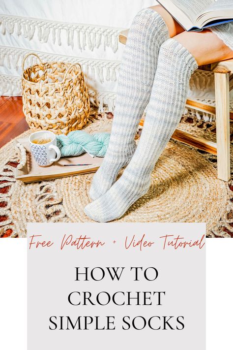 Free Thigh High Crochet Sock Pattern, Crochet Tall Socks Free Pattern, Crochet Over The Knee Socks, Socks Crochet Pattern Free Easy, Crochet Ribbon Socks, Crochet Boot Socks Free Pattern, Diy Crochet Socks, Crochet Knee Socks, Free Crochet Pattern Socks