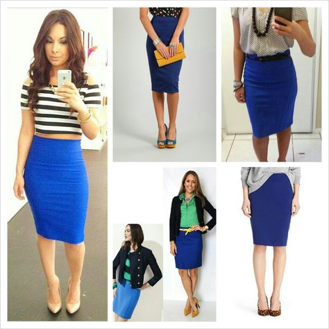 Royal Blue pencil skirt- work attire on the right! Very nice! Royal Blue Pants Outfit, Royal Blue Dress Outfit, Outfits Azul, Blue Skirt Outfits, Royal Blue Skirt, Corporate Outfit, Blue Dress Outfits, Royal Blue Skirts, Tulle Skirts Outfit