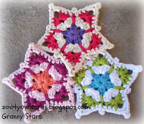 Granny Star, Crochet Shapes, Sac Granny Square, Crochet Star Patterns, Crochet Stars, Crochet Snowflakes, Crochet Motifs, Crochet Applique, Crochet Blankets