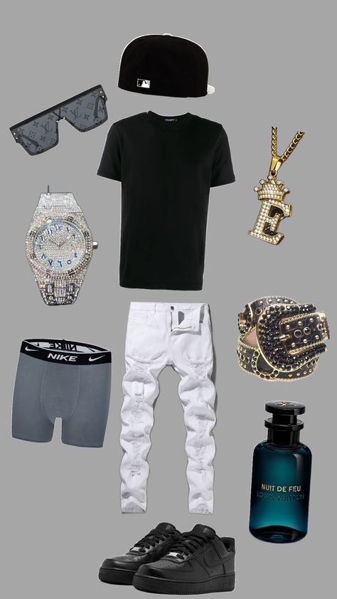 #drip #outfitinspo Thug Clothes, Gangsta Clothes, Guys Fashion Swag, Mens Streetwear Outfits, Y2k Outfits Men, Drippy Outfit, Drip Outfit Men, Hype Clothing, Black Men Fashion Swag