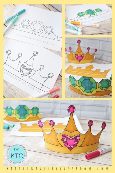 Printable crowns templates to color and wear Crown Crafts For Kids Free Pattern, Free Crown Template, Birthday Crown Template Free Printable, Printable Crown, Crown Printable, Princess Crafts, Crown Template, Crown For Kids, Paper Crown