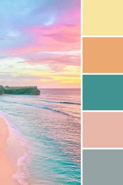 The beautiful colors that makes up the sunset in Indonesia Sunset Color Bracelet, Sunset Mood Board, Sunset Theme Color Palettes, Sunrise Colour Palette, Sunset Tones Colour Palettes, Sunrise Color Palette Mornings, Ocean Sunrise Color Palette, Ocean Color Palette, Sunset Color Palette