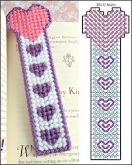 Plastic Canvas Bookmarks, Brenda Swenson, Canvas Bookmarks, Negative Watercolor, Plastic Canvas Box Patterns, Canvas Bag Diy, Plastic Canvas Books, Heart Bookmark, Plastic Canvas Stitches