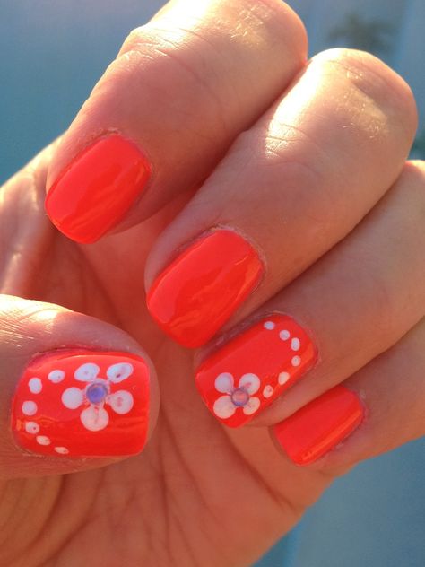 Easy Summer Nails Nails Pink Flowers, Nail Design For Summer, Simple Nail Design, Summer Holiday Nails, Summer Nails Neon, Easy Nail Designs Summer, Bright Summer Nails Designs, Fingernails Painted, Opal Nails