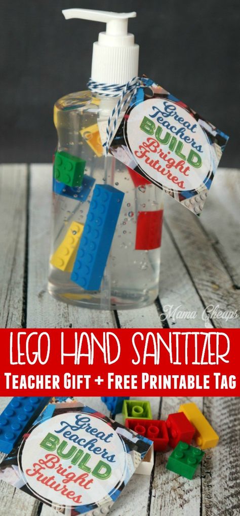 LEGO Hand Sanitizer Teacher Gift + Free Printable Tag #backtoschool #firstdayofschool Verjaardagstraktaties Op School, Lego Hand, Lego Crafts, Domestic Engineer, Teacher Appreciation Diy, Children Ministry, Appreciation Gifts Diy, Coffee Gift Basket, Teacher Appreciation Gifts Diy