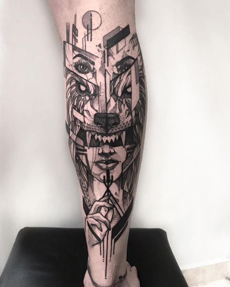 Tatuagem criada por Renato Vision (renatovision) de São Paulo. Tatuaje Trash Polka, Shin Tattoo, Tattoo Wolf, Sketch Style Tattoos, Wolf Tattoo Sleeve, Geniale Tattoos, Leg Tattoo Men, Greek Tattoos, Small Tattoos For Guys