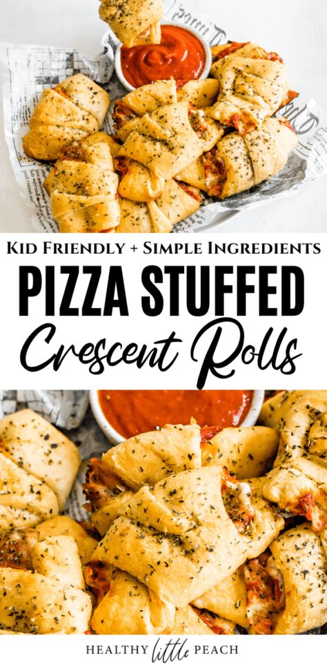 Pizza Stuffed Crescent Rolls - Healthy Little Peach Pizza Stuffed Crescent Rolls, Pillsbury Crescent Recipes, Stuffed Crescent Rolls, Crescent Roll Recipes Dinner, Crescent Roll Pizza, Pizza Roll Up, Crescent Recipes, Crescent Roll Recipes, Pizza Bites