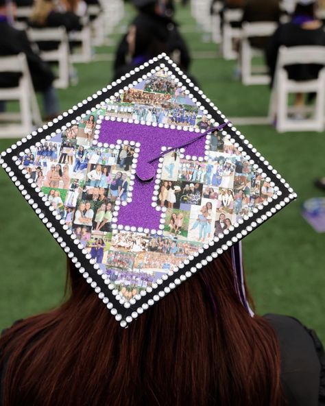 Photo Grad Cap, Picture Graduation Cap, Grad Cap Picture Collage, Collage Grad Caps, Grad Cap With Pictures, 2024 Grad Cap Ideas, Senior Grad Caps, Grad Cap Ideas Dance, High School Grad Cap Ideas Taylor Swift