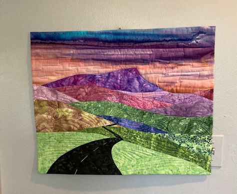 Mountain Quilt Pattern, Watercolor Quilt, Quilt Book, Christmas Tree Quilt, Landscape Art Quilts, Mountain Quilts, Beautiful Wall Hanging, Valley Landscape, Applique Tutorial