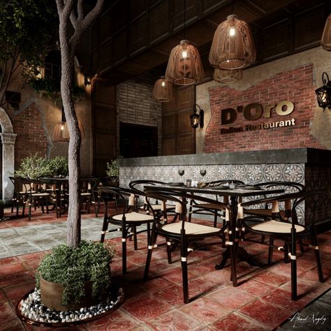 VWArtclub - D Restaurant Cafe Design, Italian Restaurant Interior Design, Italian Restaurant Interior, Italian Coffee Shop, Italian Restaurant Decor, Pizzeria Design, Bistro Design, Rustic Dining Room Table, Italy Restaurant