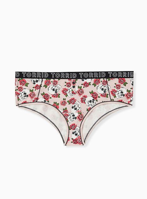 Torrid Logo Light Pink Skull Floral Cotton Cheeky Panty, SKULLS AND ROSES Mint Logo, Logo Light, Purple Leopard, Pink Skull, Lighting Logo, Black Seamless, Skulls And Roses, Rainbow Stripes, Pink Cotton