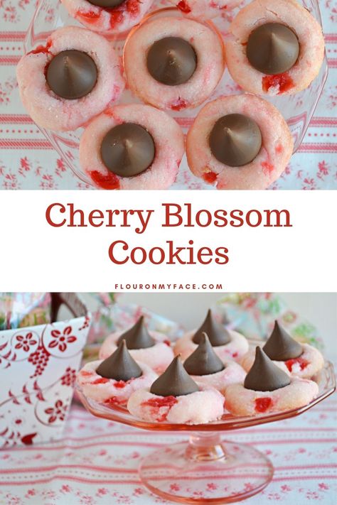 Cherry Blossom Cookies Recipe, Cherry Blossom Cookies, Cherry Blossom Cookie, Desserts Board, Marachino Cherries, Cherry Cookies Recipes, Kids Cookies, Disney Night, April Calendar