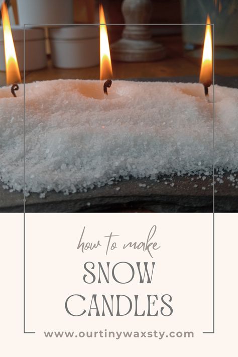 Learn how to create your very own snow wax candle. Happy crafting ❤️ Sand Wax Candles Diy, Sand Candles Diy, Wax Out Of Candle Jar, Reuse Candle Wax, Snowy Frosted Candle Holders, Snowball Candles, How To Make Sand, Snow Candles, Pearl Wax