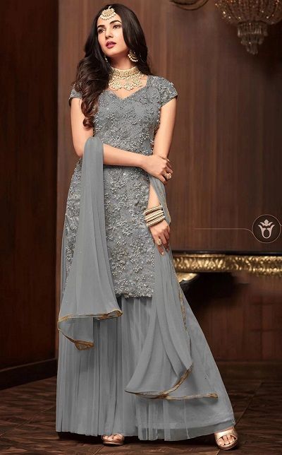 Latest 50 Net Salwar Suit Designs For Women (2021) Net Suits Design Indian, Suit Plazo, Net Kurti, Suits For Women Indian, Embroidered Salwar, A Line Kurti, Salwar Suit Designs, Resort Wear For Women, Sharara Suit